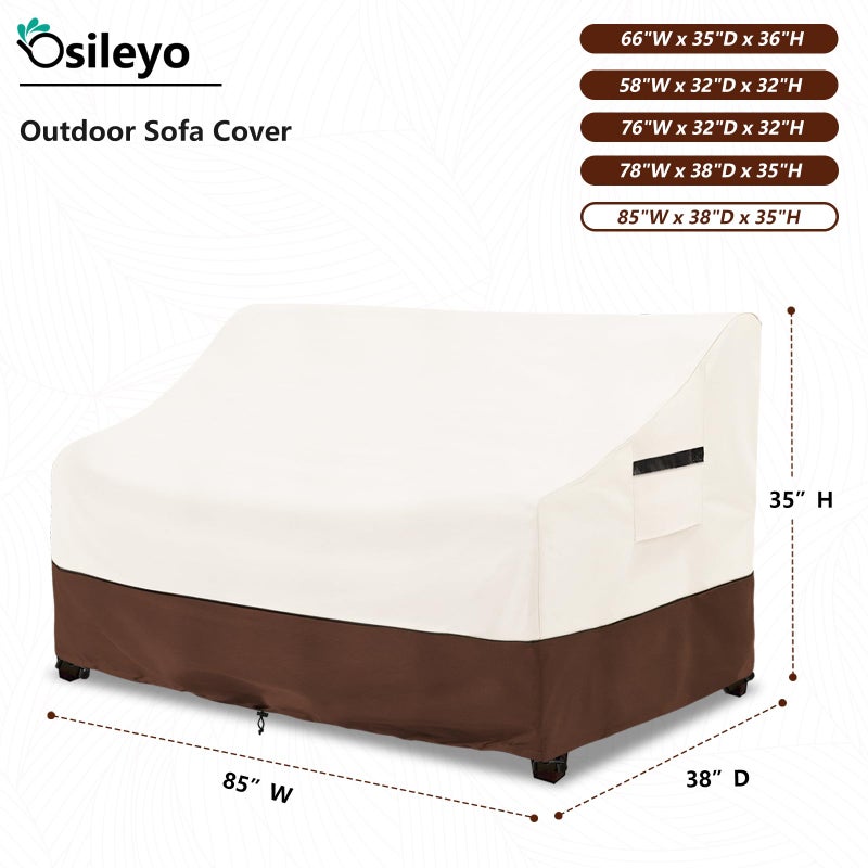أغطية أريكة Osileyo للفناء، غطاء مقعد/مقعد خارجي مقاوم للماء بنسبة 100%، 3 مقاعد، أغطية أثاث الفناء، 85 بوصة عرض × 38 بوصة عمق × 35 بوصة ارتفاع، بيج وبني - Image 2